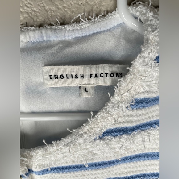 English Factory Fringed Striped Polo Mini Dress Size Large Retail $120 White - Picture 9 of 10